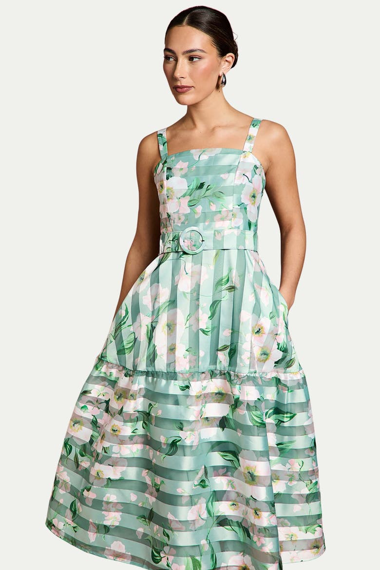 Burnout Organza Midi Dress, Alternate, color, Sage