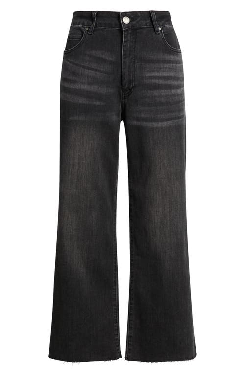 Apny Crop Raw Hem Wide Leg Jeans In Black