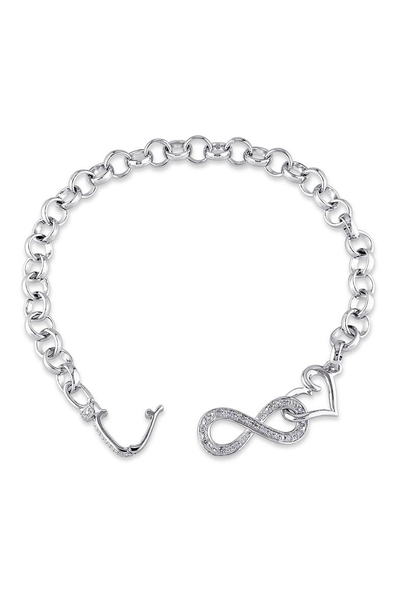 Diamond Heart Infinity Necklace & Bracelet Set, Alternate, color, SILVER