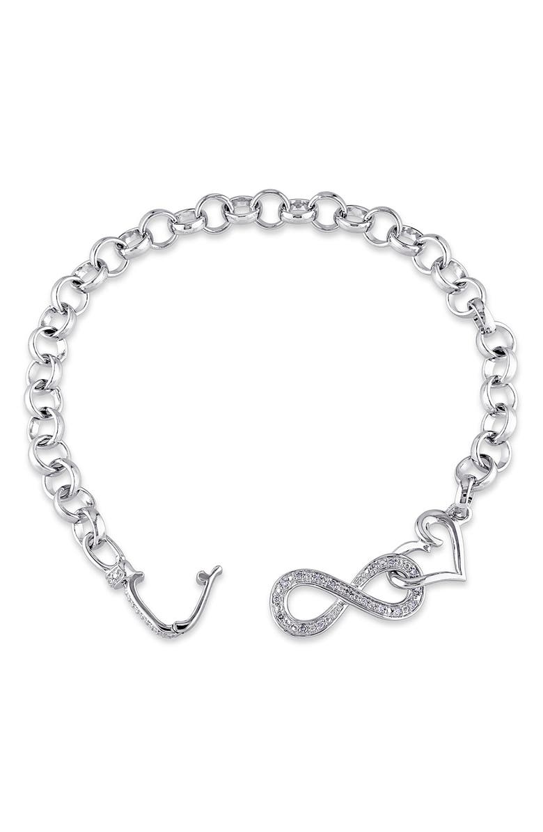 DELMAR Diamond Heart Infinity Necklace & Bracelet Set, Alternate, color, Silver