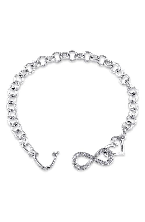 Delmar Diamond Heart Infinity Necklace & Bracelet Set In Silver