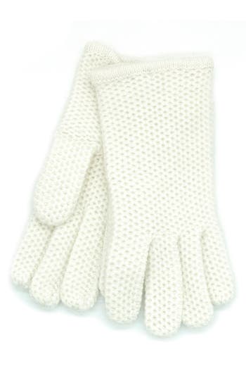 Portolano Honeycomb Knit Wool Blend Gloves In White