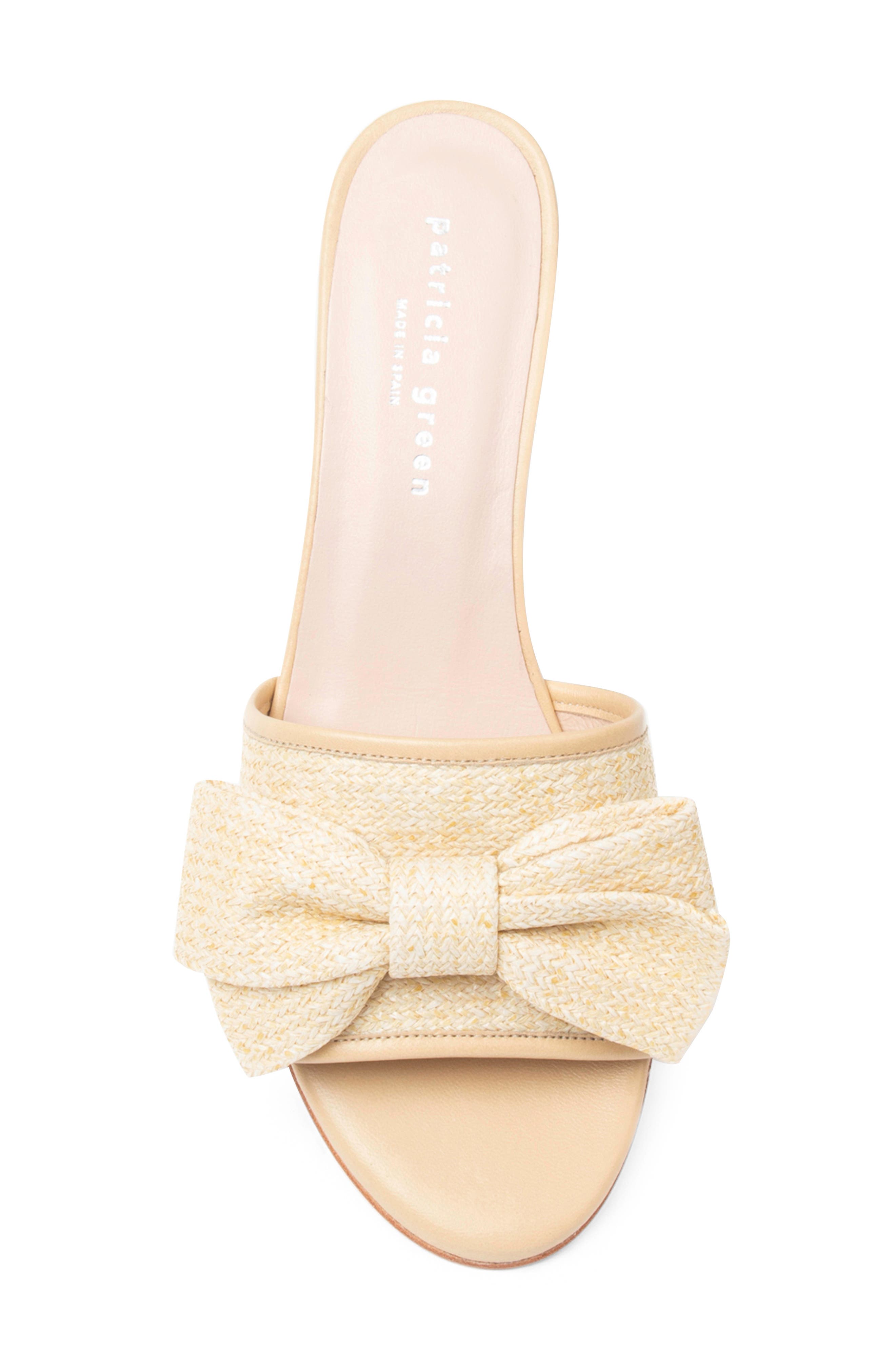 patricia green Raffia Bow Block Heel Slide Sandal, Alternate, color, 