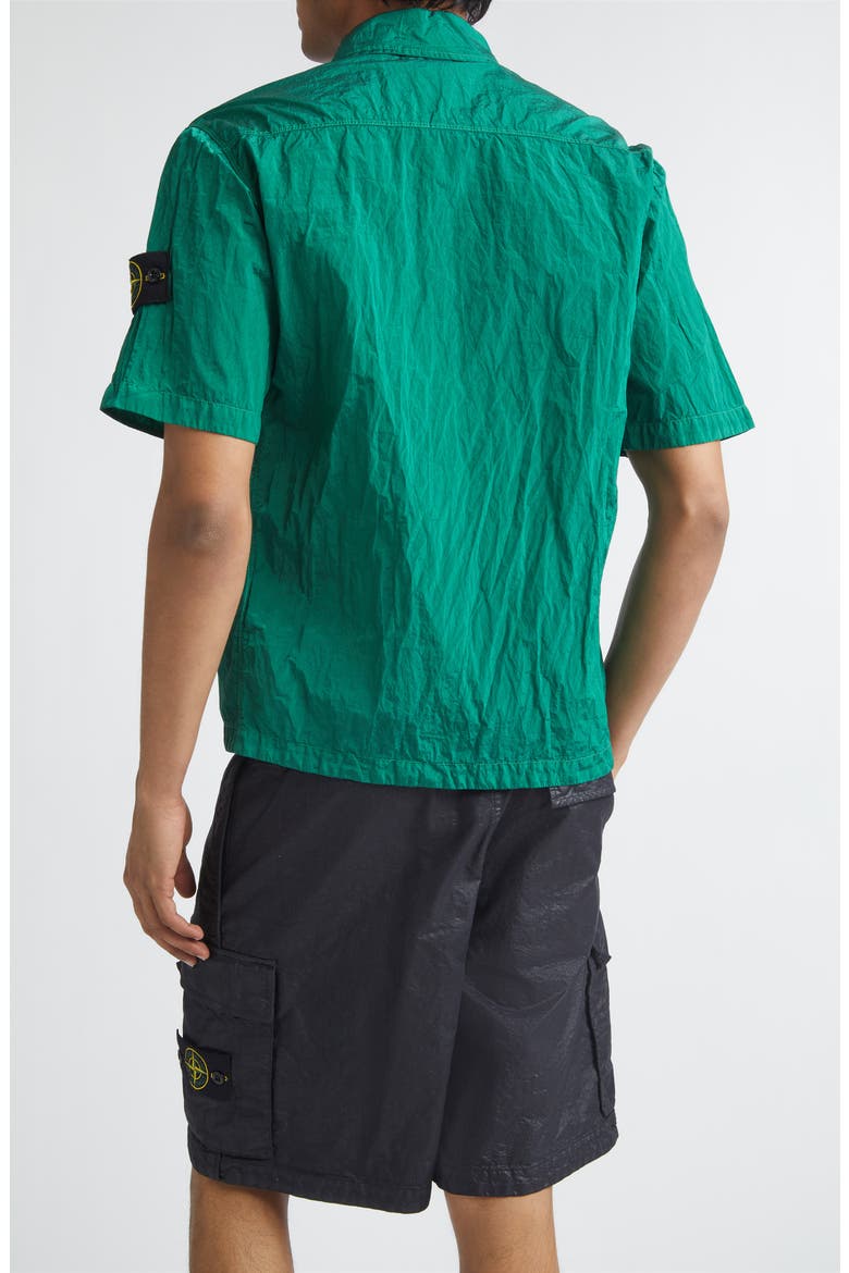 Compass Logo Patch Short Sleeve Nylon Zip-Up Camp Shirt, Alternate, color, MALACHITE