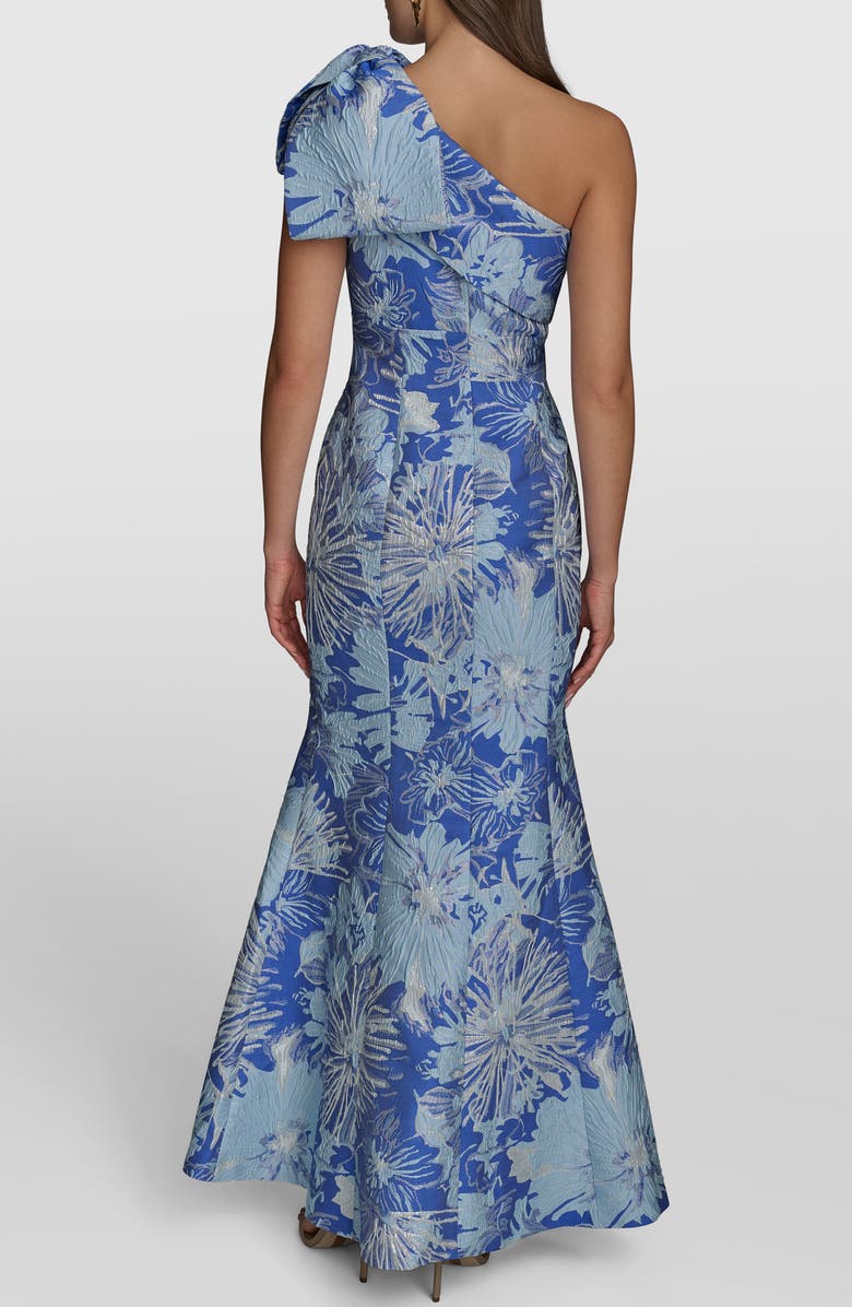 Donna Karan New York Metallic One-Shoulder Jacquard Mermaid Gown, Alternate, color, Dazzling Blue