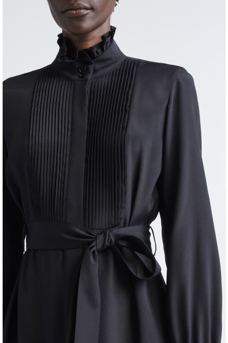 Pintuck Bib Long Sleeve Tuxedo Dress, Alternate, color, BLACK
