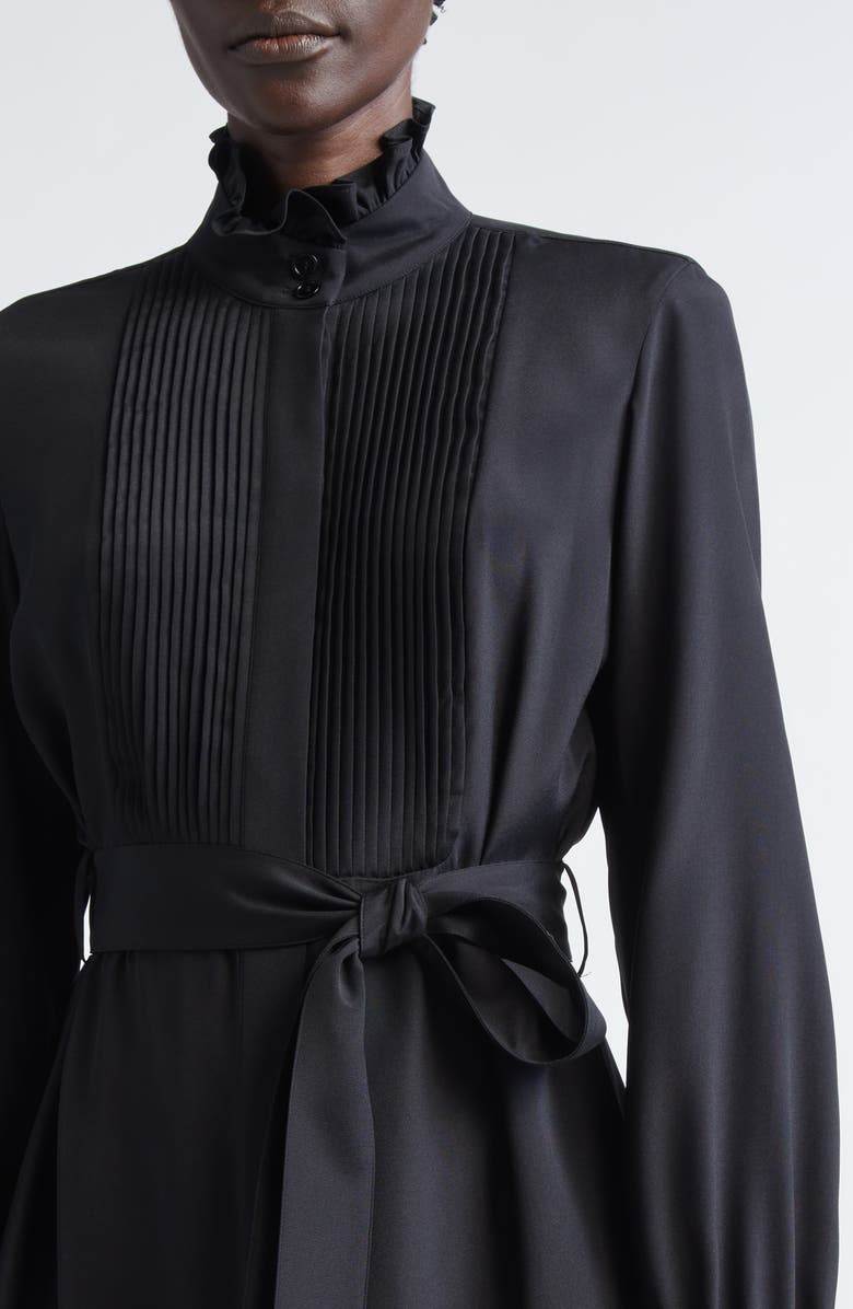 Lafayette 148 New York Pintuck Bib Long Sleeve Tuxedo Dress, Alternate, color, Black