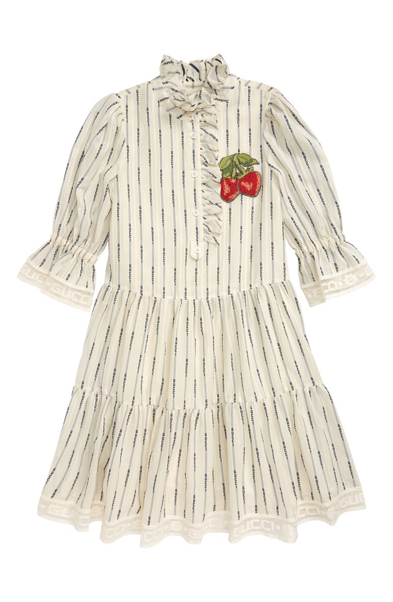 Gucci Strawberry Patch Jacquard Stripe Dress, Main, color, 