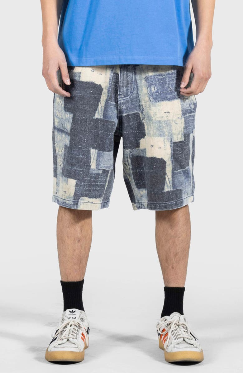 PLEASURES Boro Baggy Denim Shorts, Main, color,