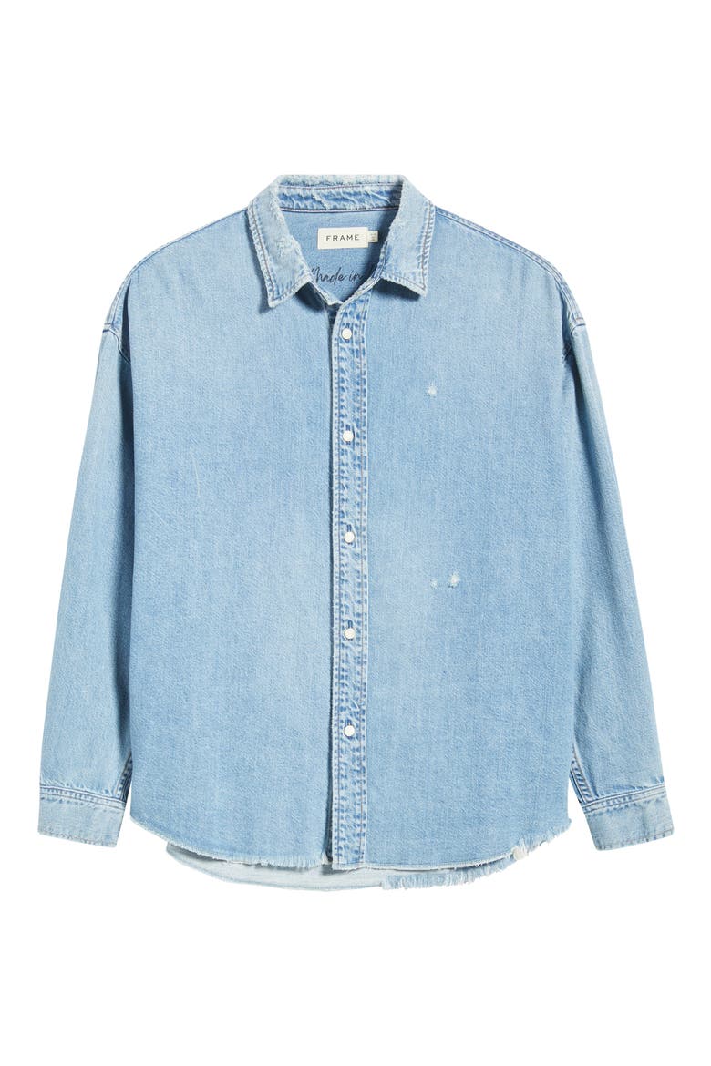 Relaxed Fit Distressed Denim Snap-Up Shirt, Alternate, color, VOLTAGE