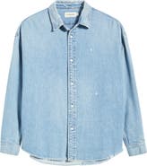 FRAME Relaxed Fit Distressed Denim Snap-Up Shirt
