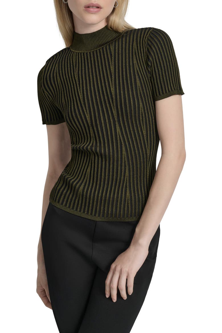 Mock Neck Knit Top, Main, color, DARK OLIVE/ BLACK