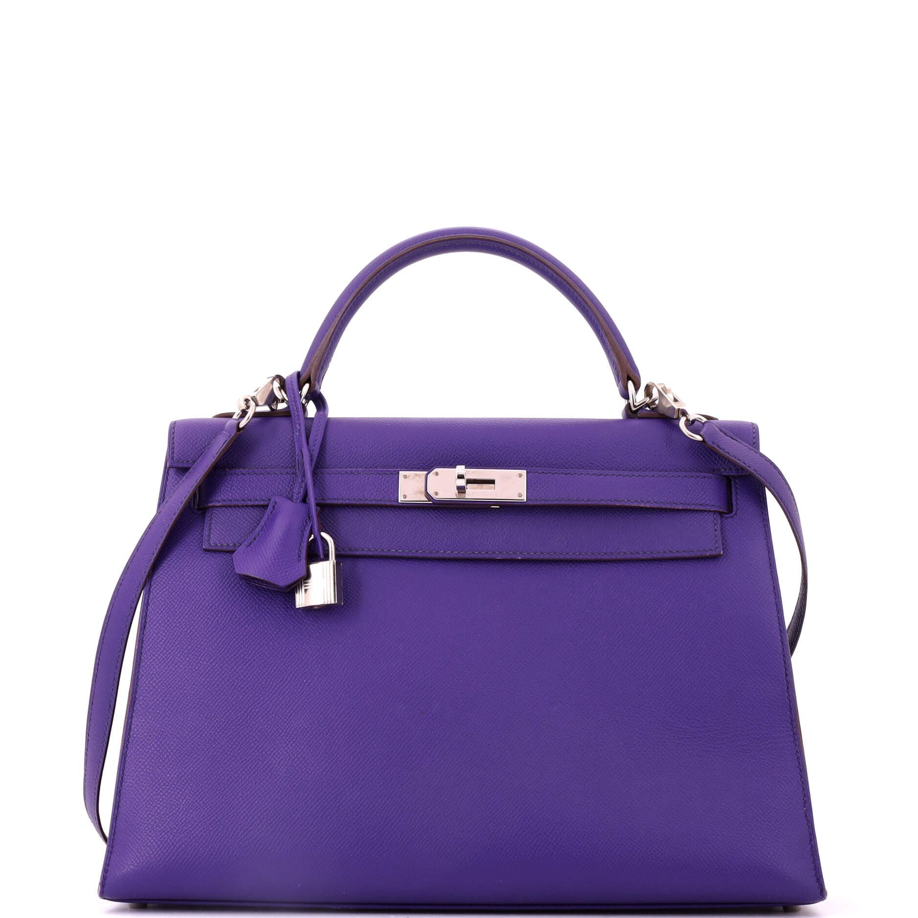 Pre-Owned Hermes Kelly Handbag Purple Epsom with Palladium Hardware 32, Main, color, Crocus