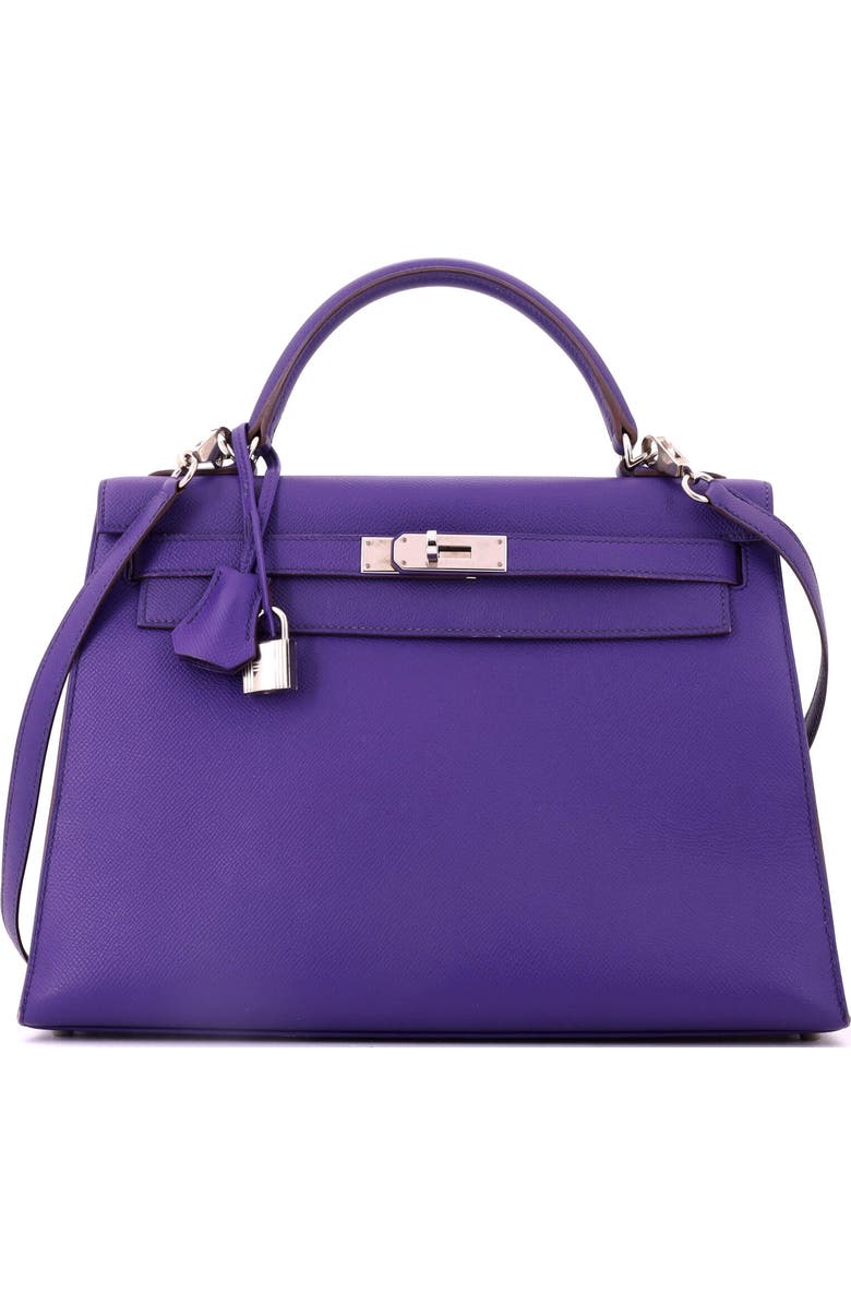 Pre-Owned Hermes Kelly Handbag Purple Epsom with Palladium Hardware 32, Main, color, Crocus