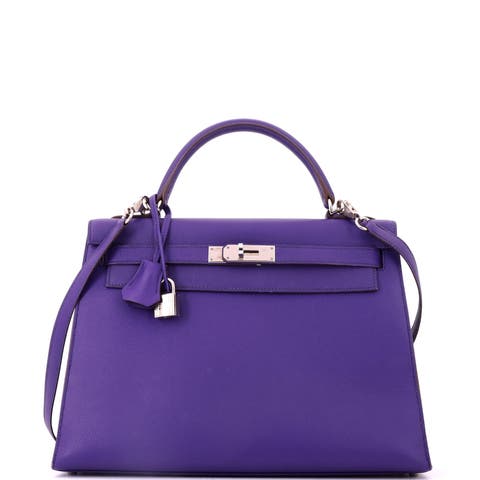 Kelly Handbag Purple Epsom with Palladium Hardware 32