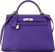 Pre-Owned Hermes Kelly Handbag Purple Epsom with Palladium Hardware 32