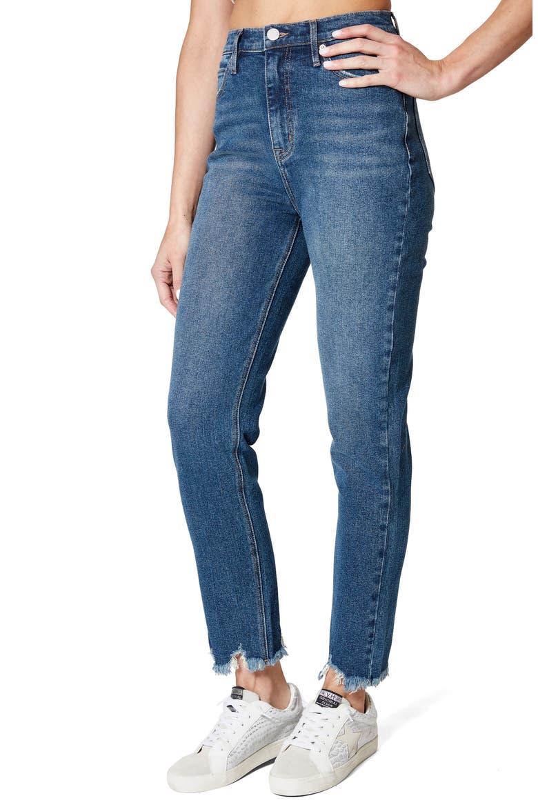 High Waist Fray Ankle Slim Jeans, Alternate, color, LIGHT BLUE