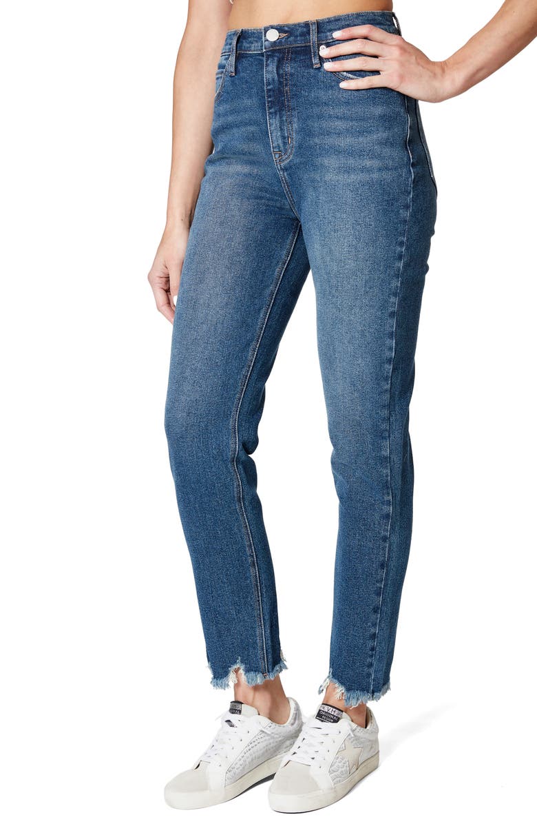 Nicole Miller High Waist Fray Ankle Slim Jeans, Alternate, color, Light Blue