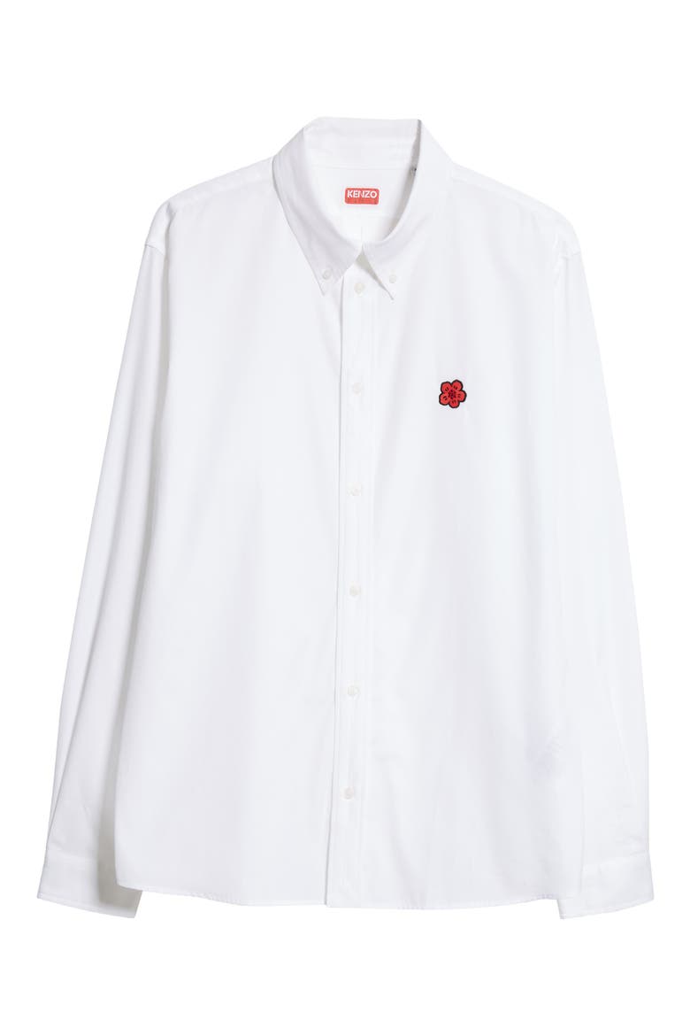 Boke Flower Embroidered Cotton Button-Down Shirt, Alternate, color, WHITE