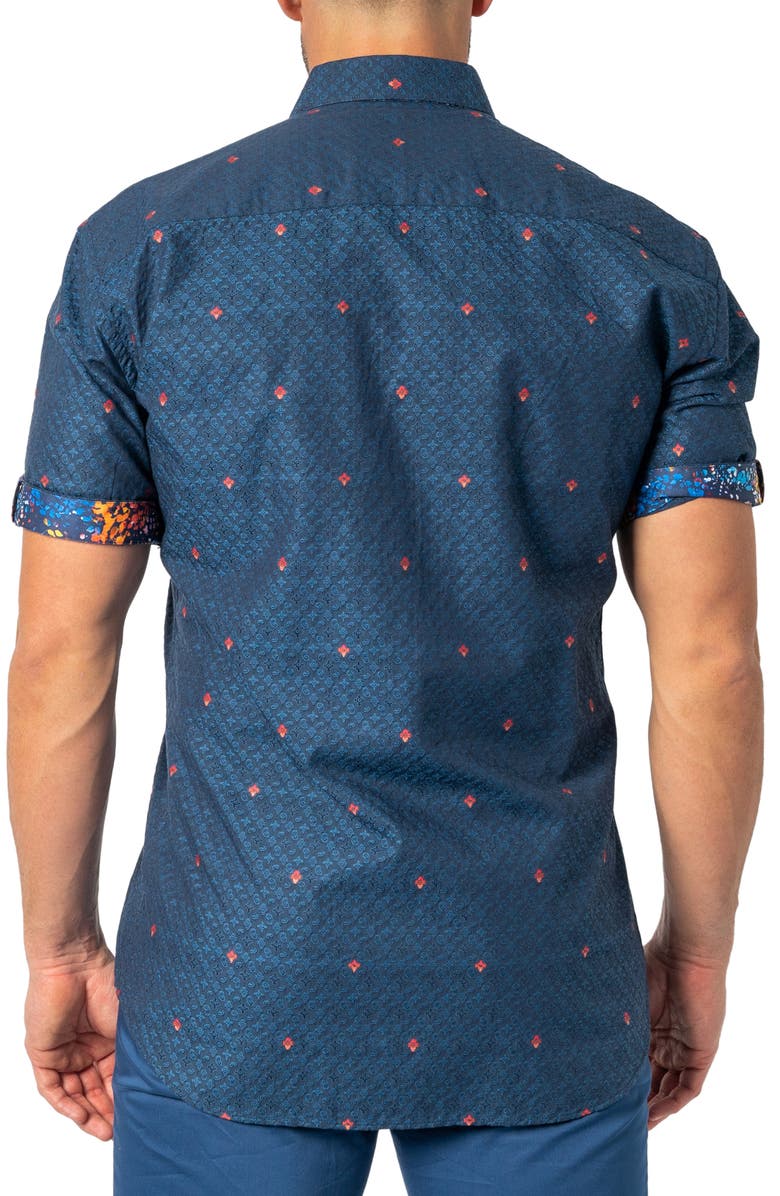 Maceoo Galileo Regular Fit Icon Paisley Short Sleeve Cotton Button-Up Shirt, Alternate, color, Blue