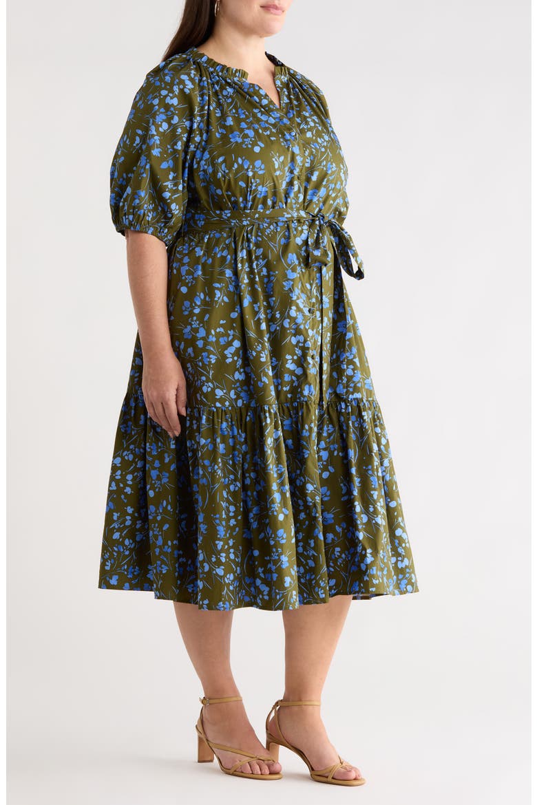 Solvay Floral Wynette Cotton Tiered Midi Shirtdress, Alternate, color, GREEN-BLUE-MULTI