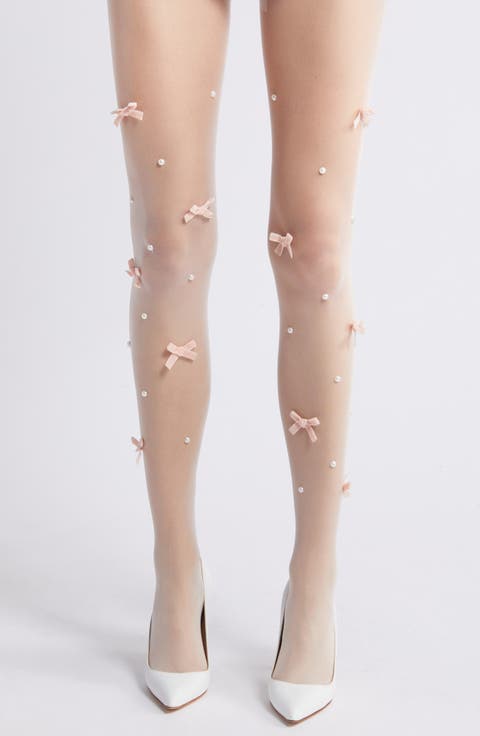 Nevermore Peek Bow Embellished Sheer Tights