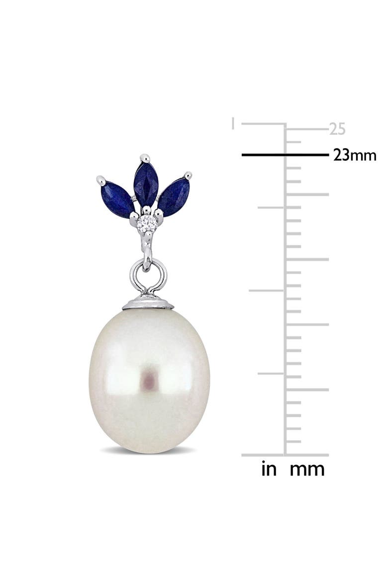 9-9.5mm Cultured Freshwater Pearl & Diamond Drop Earrings - 0.03ct., Alternate, color, BLUE