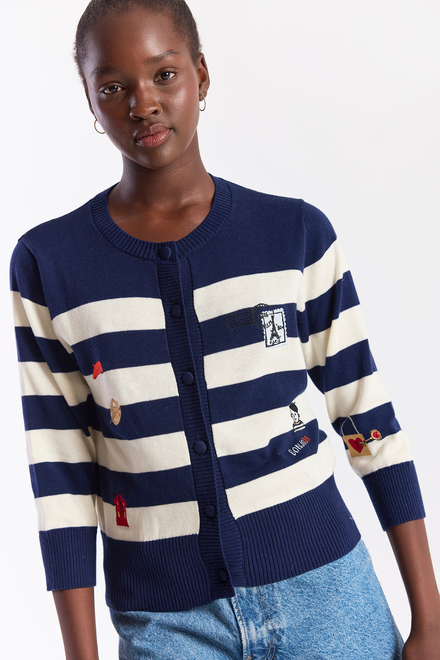 Embroidery Stripe Cardigan