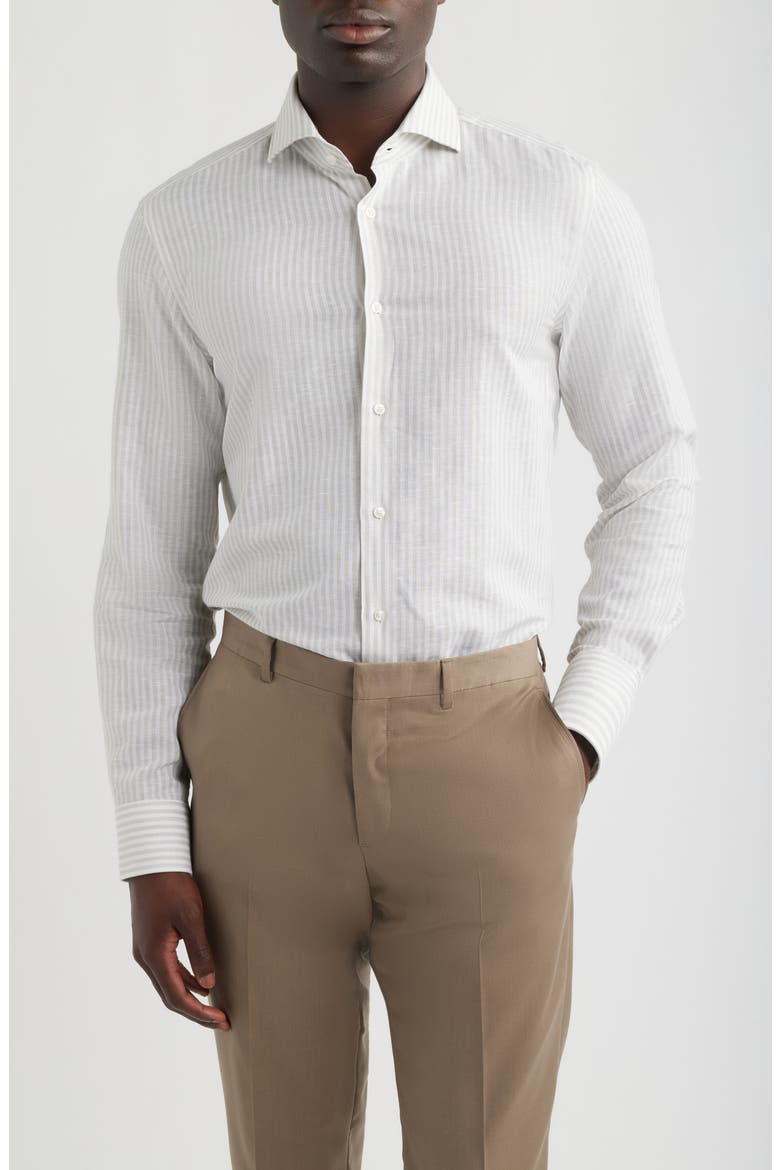 Hank Slim Fit Plaid Linen & Cotton Shirt, Main, color, OPEN BEIGE