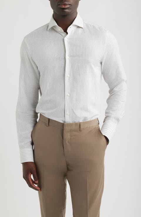 Hank Slim Fit Plaid Linen & Cotton Shirt