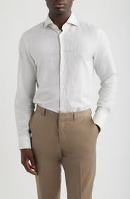 BOSS Hank Slim Fit Plaid Linen & Cotton Shirt
