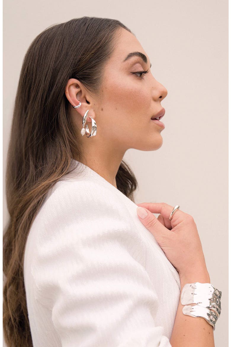 Liquid Elegance Pearl Drop Earrings, Alternate, color, SILVER
