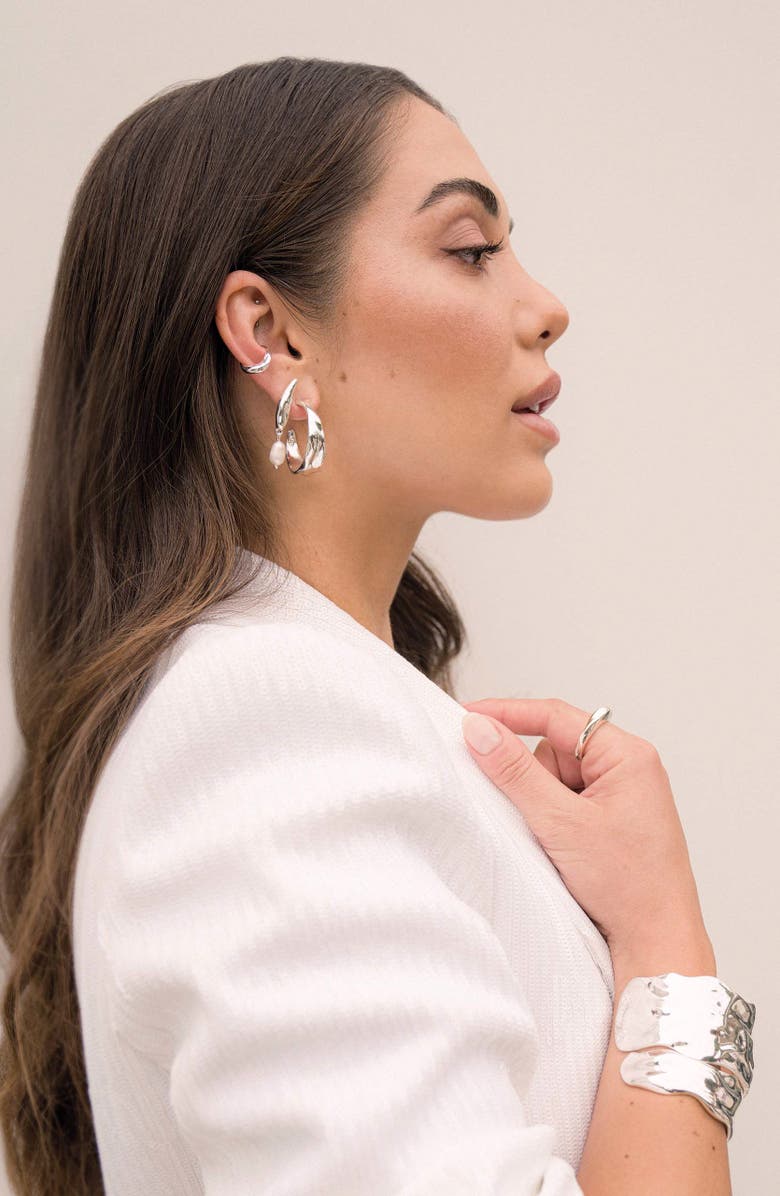 Ettika Liquid Elegance Pearl Drop Earrings, Alternate, color, Silver