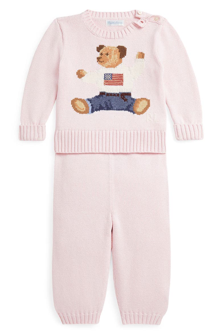 Kids' Polo Bear Cotton Sweater & Pants Set, Main, color, MORNING PINK