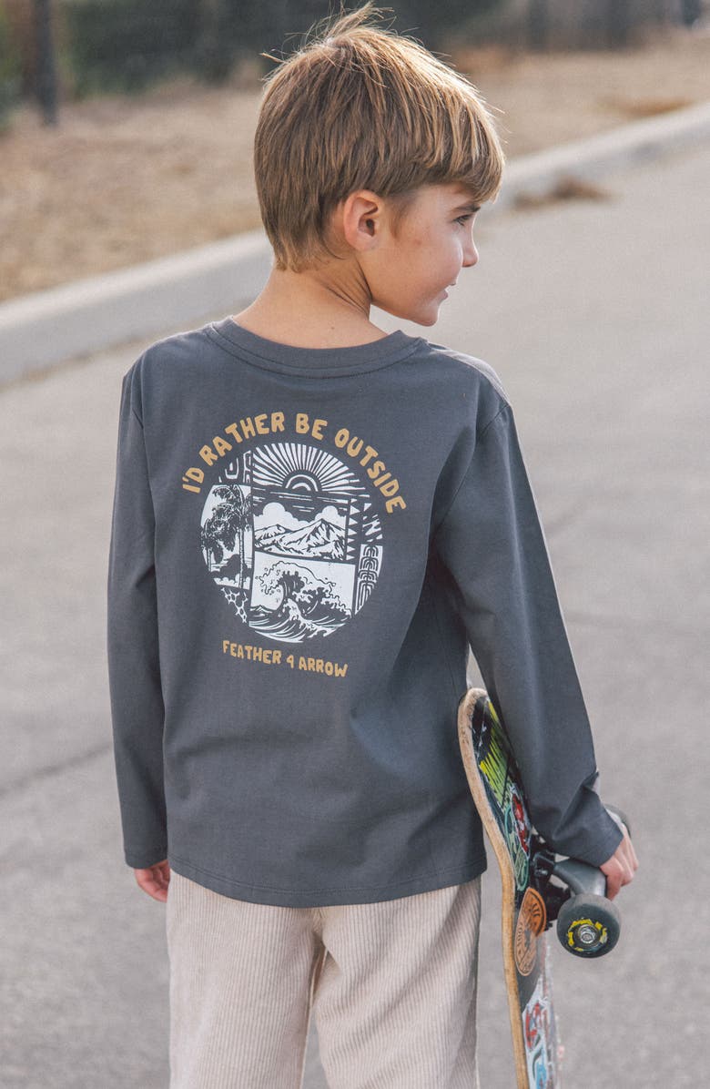 Feather 4 Arrow Kids' Outside Long Sleeve Graphic T-Shirt, Alternate, color, Charcoal