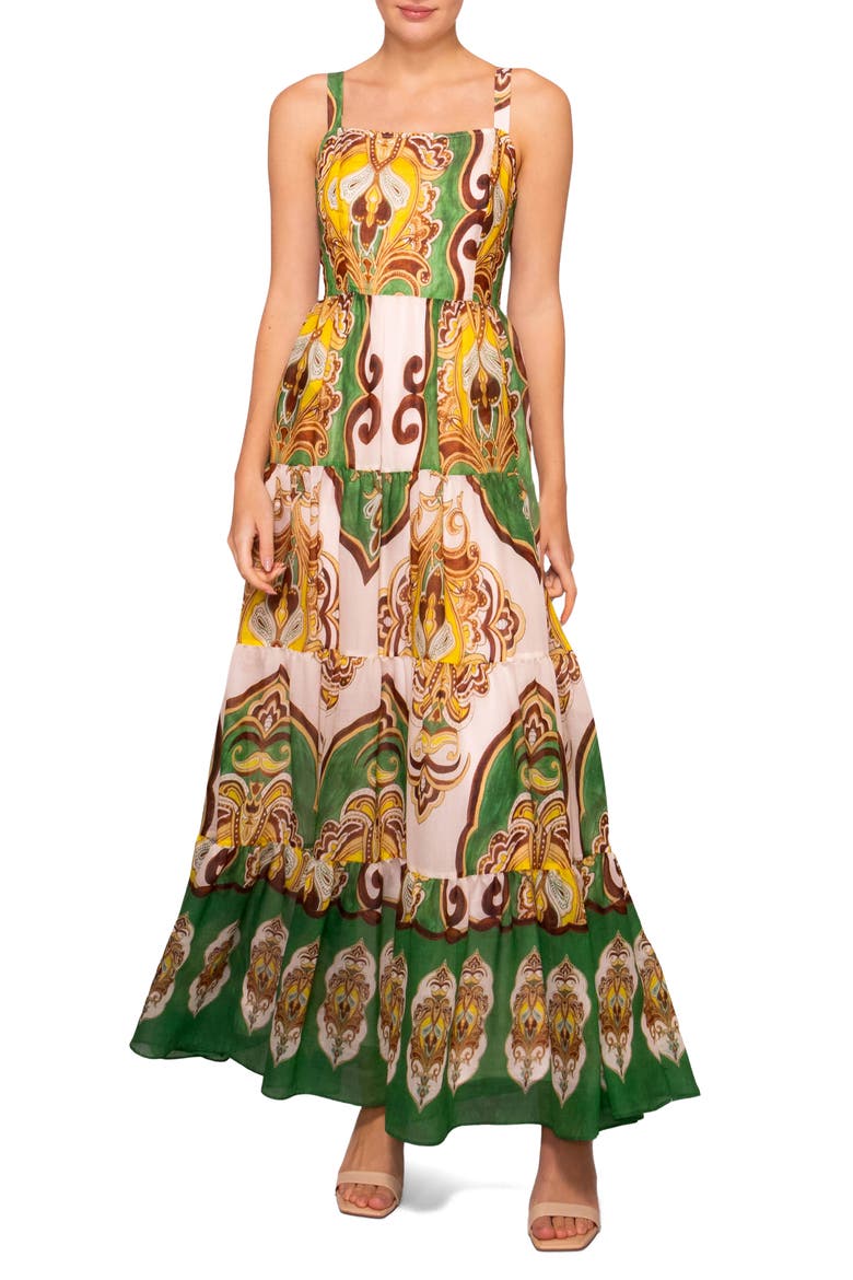 Tiered Maxi Dress, Main, color, GREEN MULTI