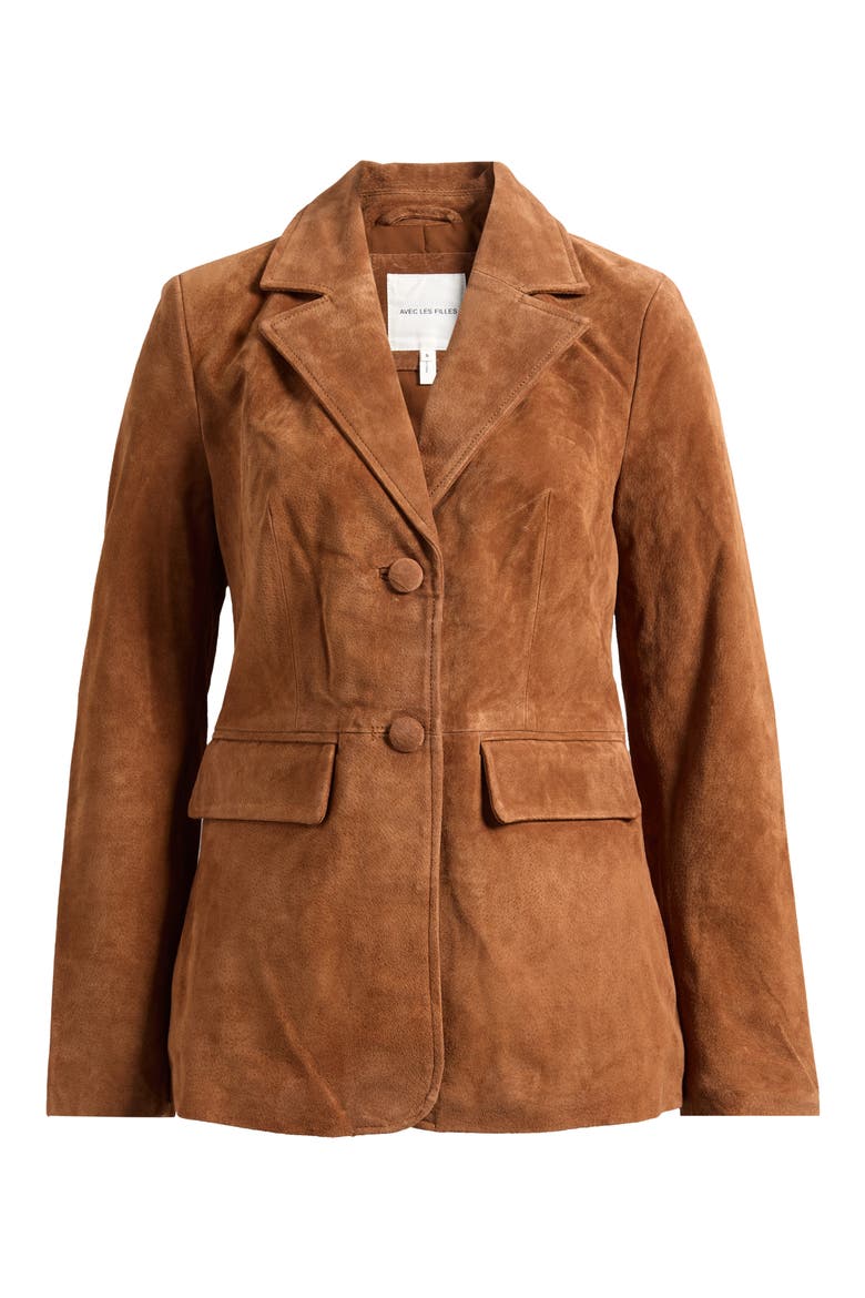 Longline Suede Blazer, Alternate, color, BRANDY