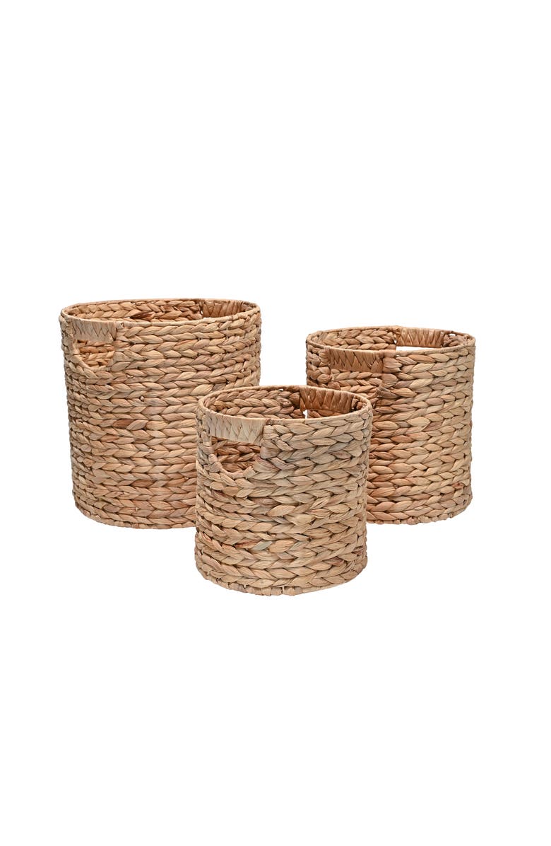 HAPPIMESS Avery Bohemian Cottage Handwoven Hyacinth Cylinder Nesting Baskets with Handles,, Alternate, color,