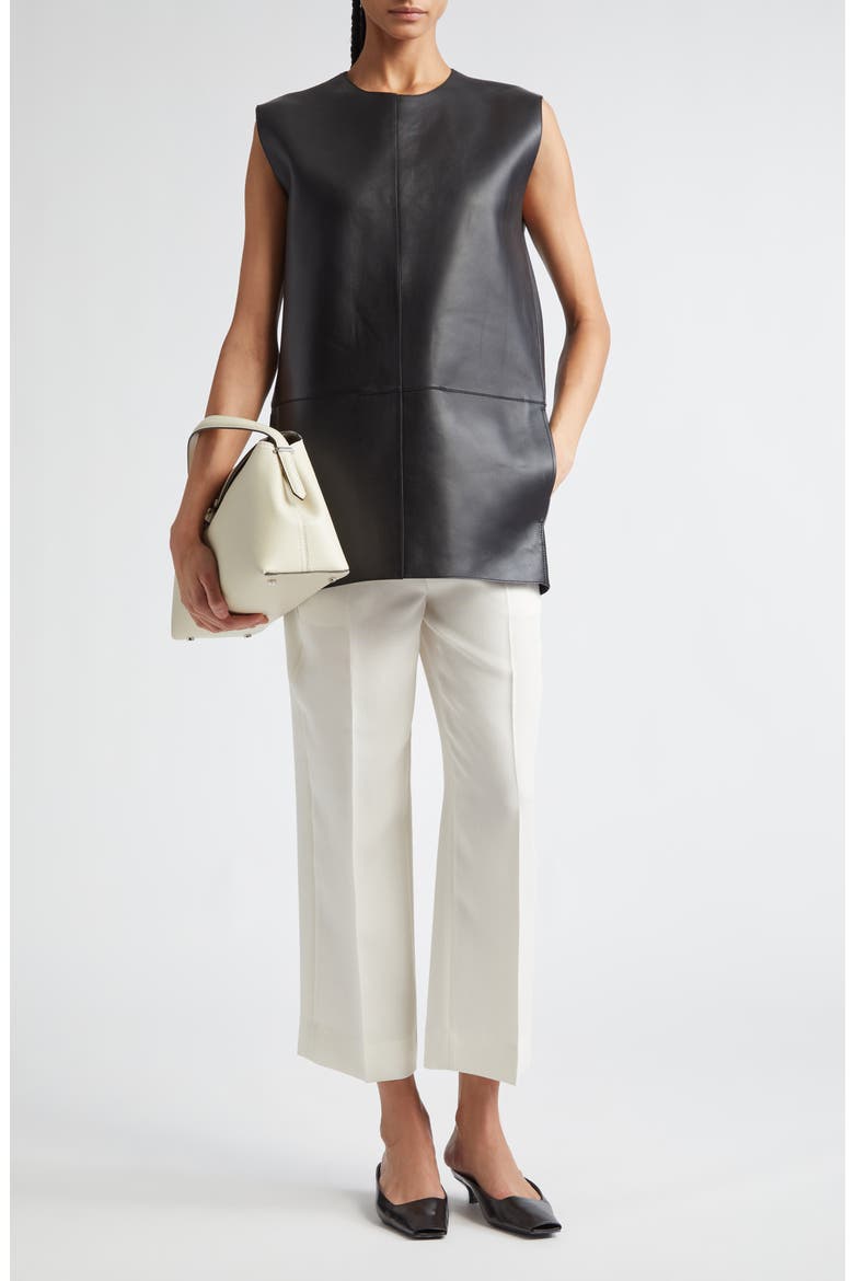 Paneled Longline Leather Shell, Alternate, color, BLACK
