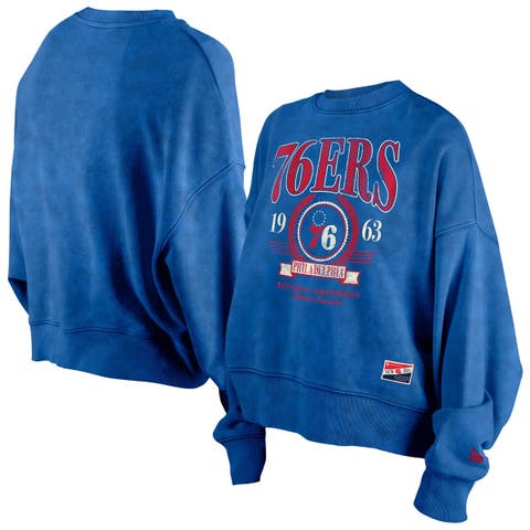 Women's New Era  Royal Philadelphia 76ers Hardwood Classics Enzyme Wash Oversized Boxy Pullover Sweatshirt
