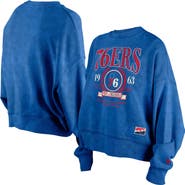 New Era Women's New Era  Royal Philadelphia 76ers Hardwood Classics Enzyme Wash Oversized Boxy Pullover Sweatshirt