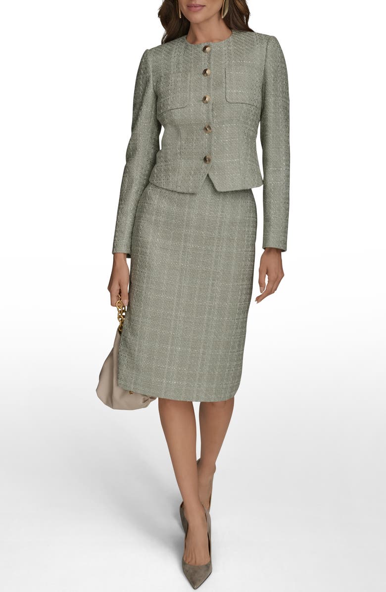 Donna Karan New York Button Front Tweed Jacket, Alternate, color, Weathered Sage