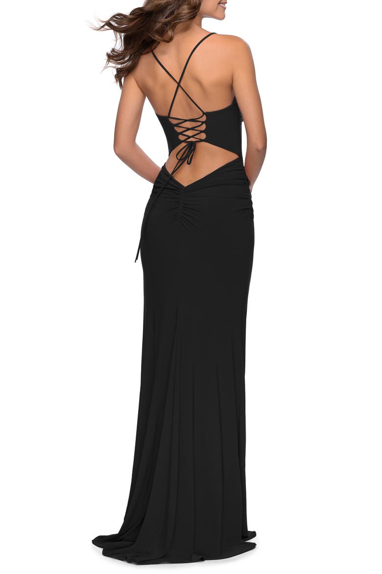 Spaghetti Strap Jersey Gown, Alternate, color, BLACK