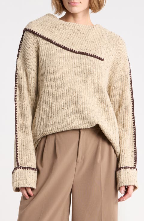 Whipstitch Trim Pullover Sweater