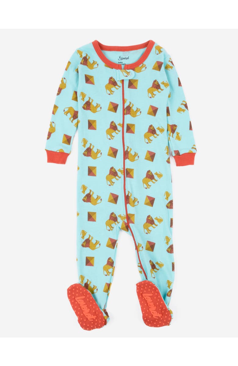 Leveret Kids Cotton Footed Printed Pajamas, Animal, Holiday & Fun Prints, Main, color, Lion