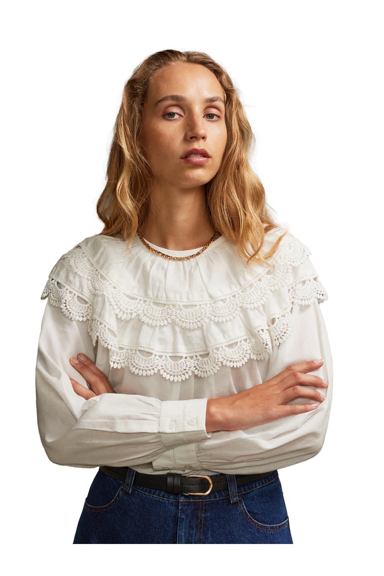 Crochet Double Frill Blouse, Main, color, White