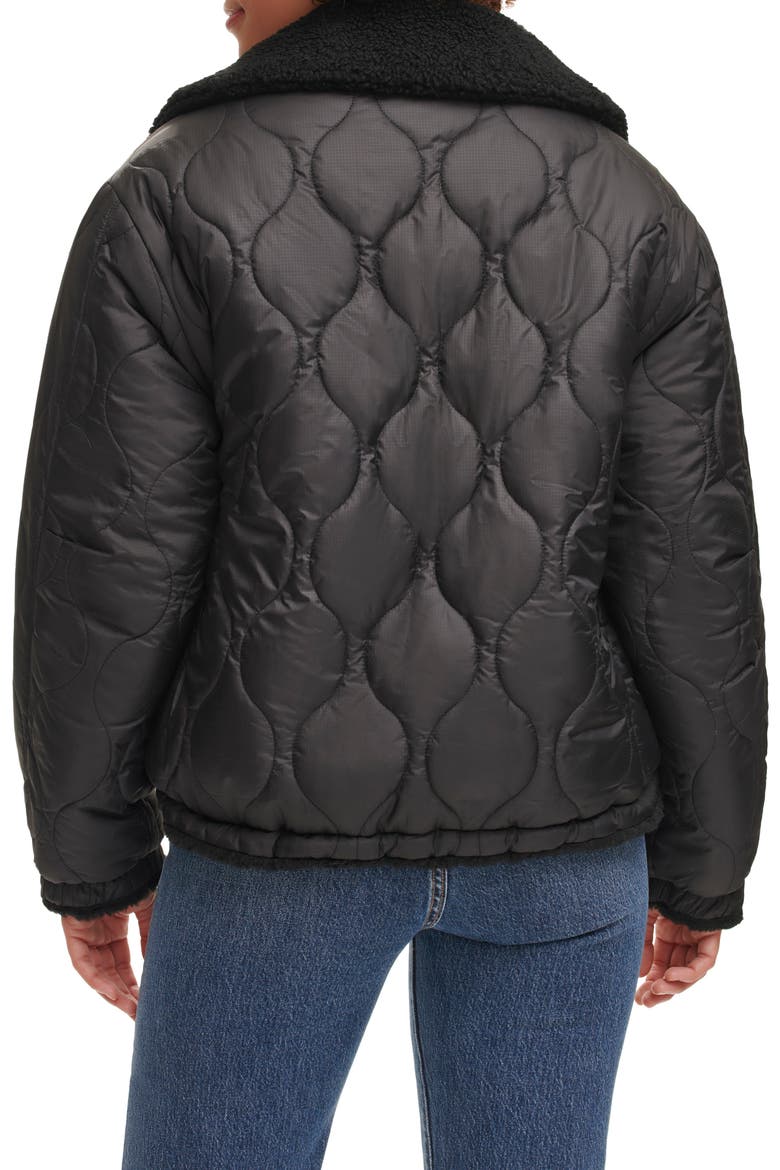 Quilted High Pile Fleece Reversible Jacket, Alternate, color, BLACK/ BLACK