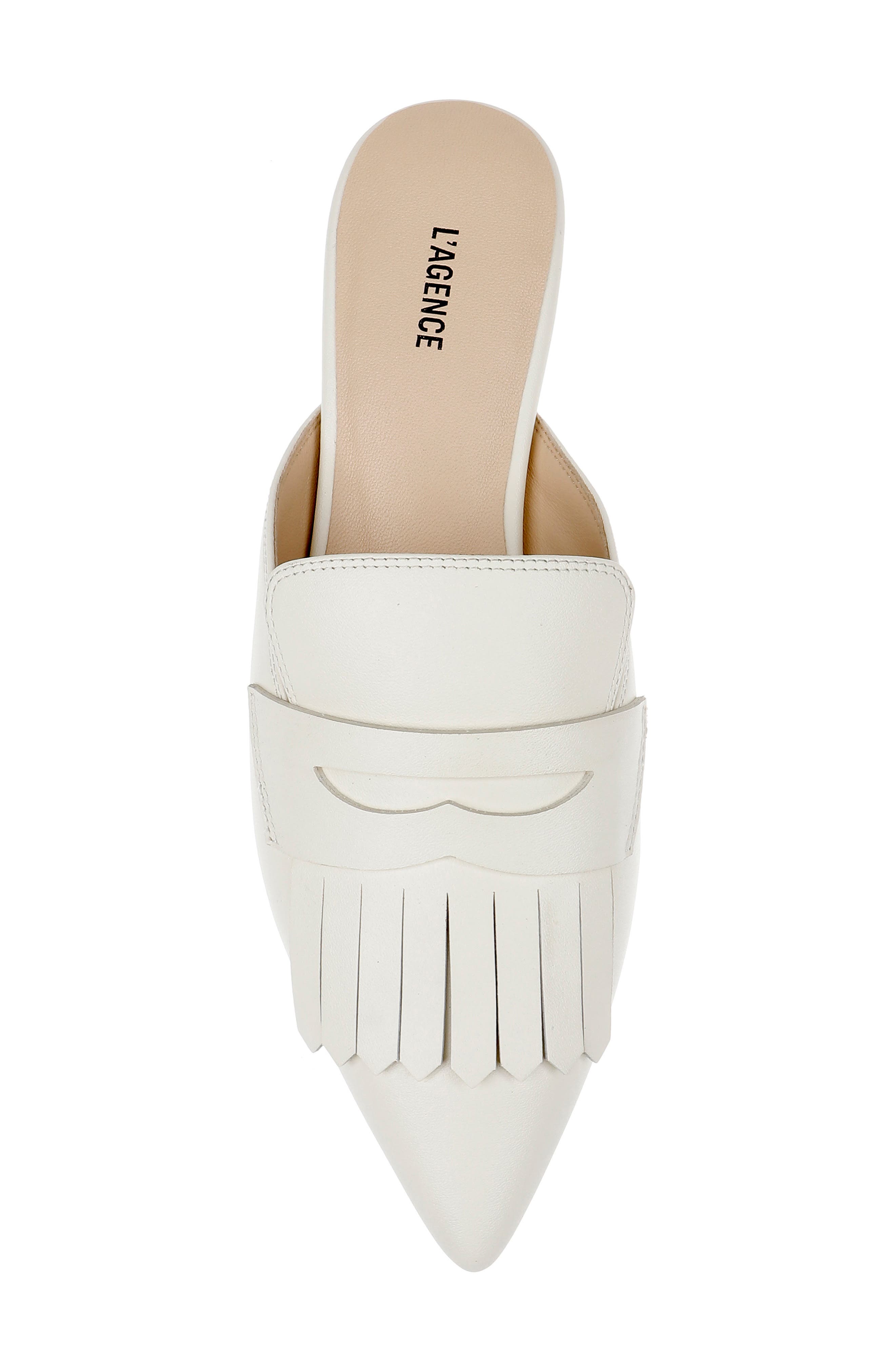 L'AGENCE Barbe II Pointed Toe Kiltie Fringe Loafer Mule, Alternate, color, Pearl Leather