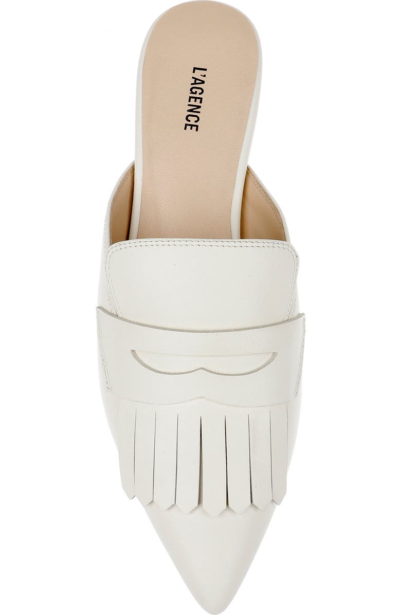 L'AGENCE Barbe II Pointed Toe Kiltie Fringe Loafer Mule, Alternate, color, Pearl Leather