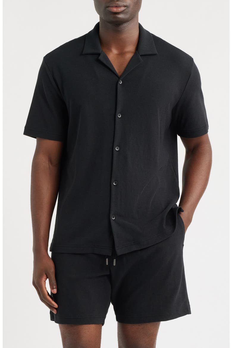 Seaport Knit Cotton Camp Shirt, Main, color, BLACK